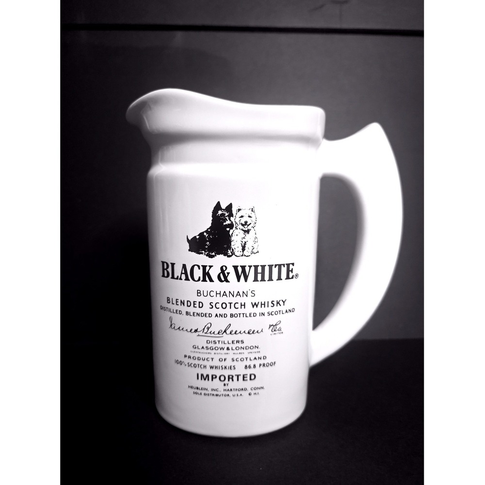 VTG Buchanan Black & White Scotch Whisky Ceramic Water Pitcher Barware